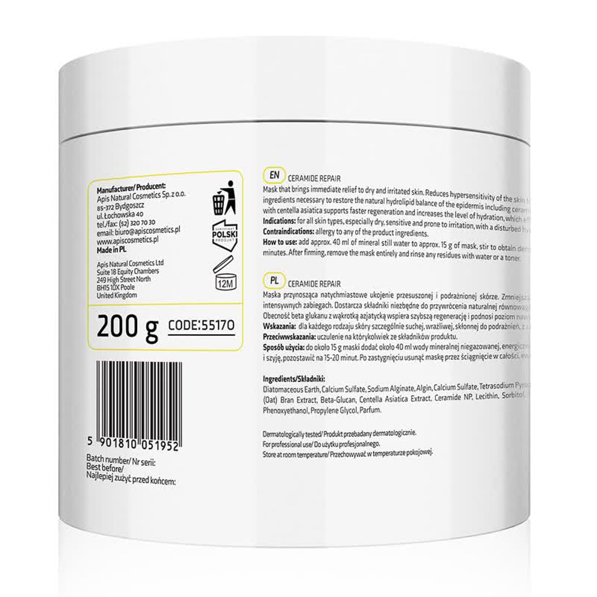 Apis CERAMIDE REPAIR Soothing algae mask with ceramides and beta glucan 200 g