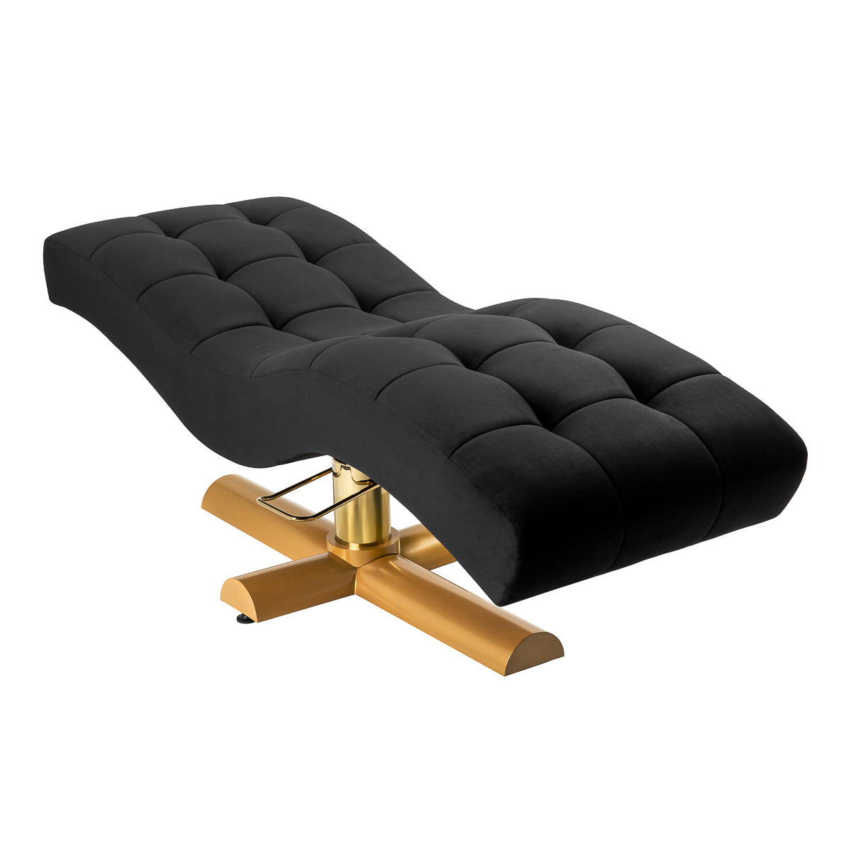 Behandlungsstuhl für Wimpern Sillon Corona schwarz mit goldenem Untergestell